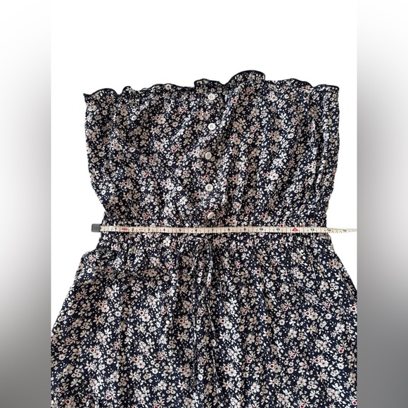 Navy & White Floral Strapless Mini Dress Size M Summer Cottagecore Boho Chic - Picture 8 of 11